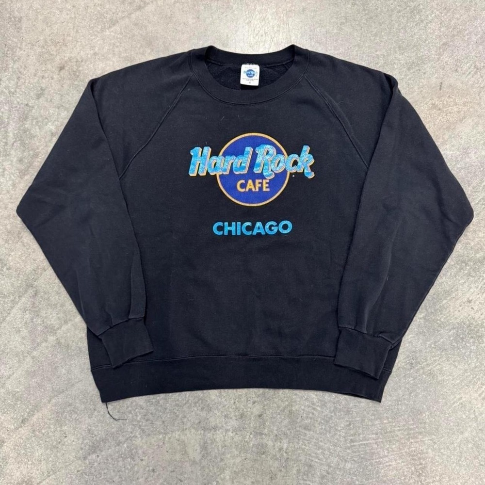 Vintage Chicago HRC Crewneck Sweatshirt Black 90's Cotton Hard Rock Cafe XL